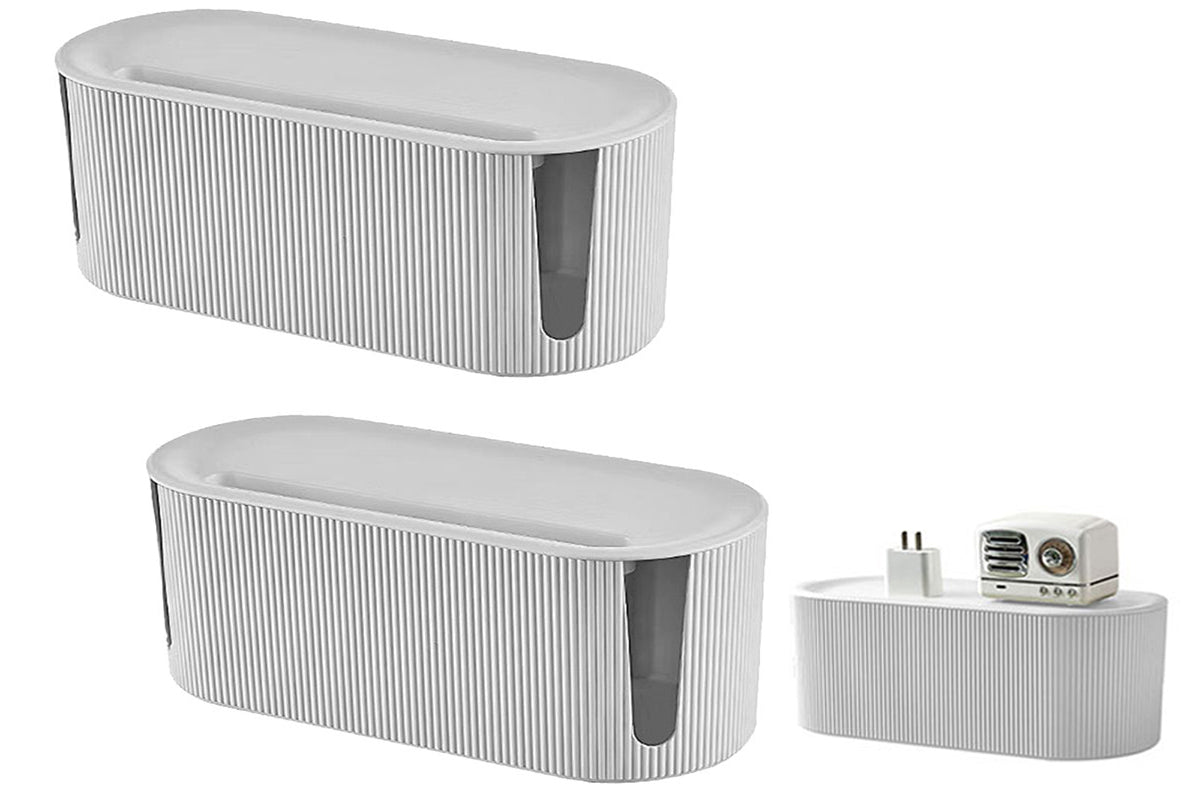 2Pcs Cable Storage Box Wire Management Case Power Plug Socket Organizer Box-White