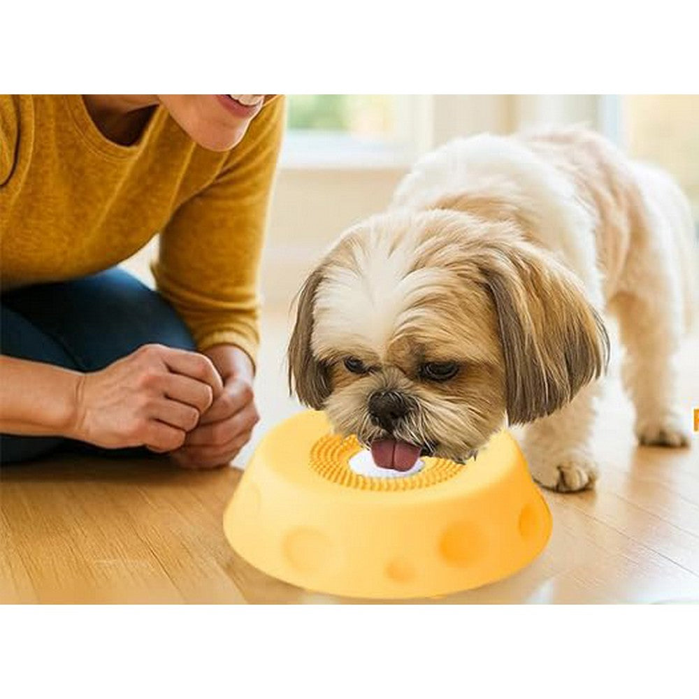 Dog Licking Bowl Slow Feeder Bowls for Yogurt Liquid Treat Interactive Dog Toys-Yellow