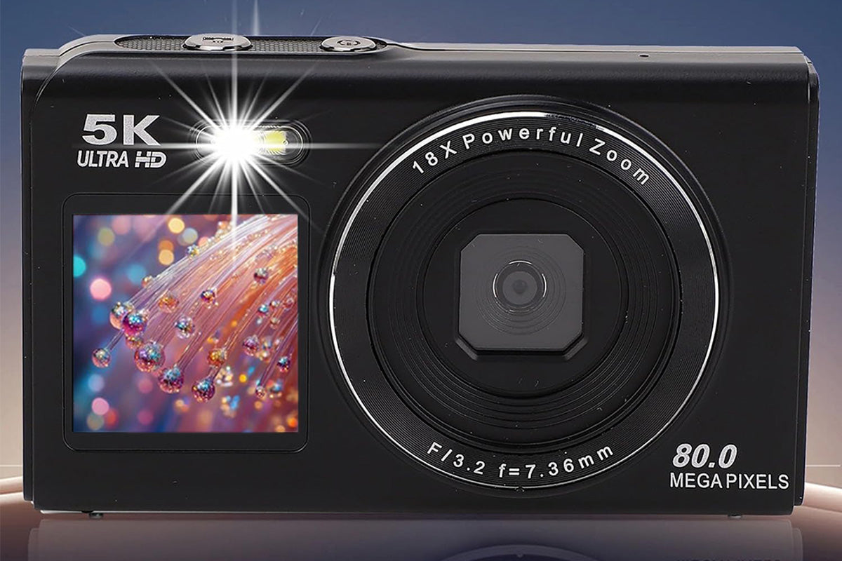 Dual Screen Digital Camera Point and Shoot Selfie Camera with Fill Light-Black