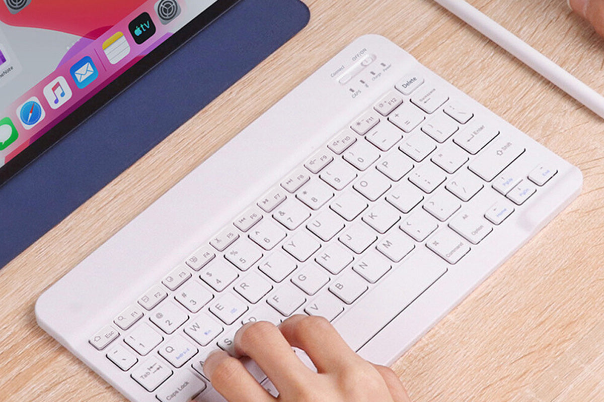 Ultra Slim Portable Wireless Bluetooth Keyboard Mouse Combo for Tablet Laptop -White