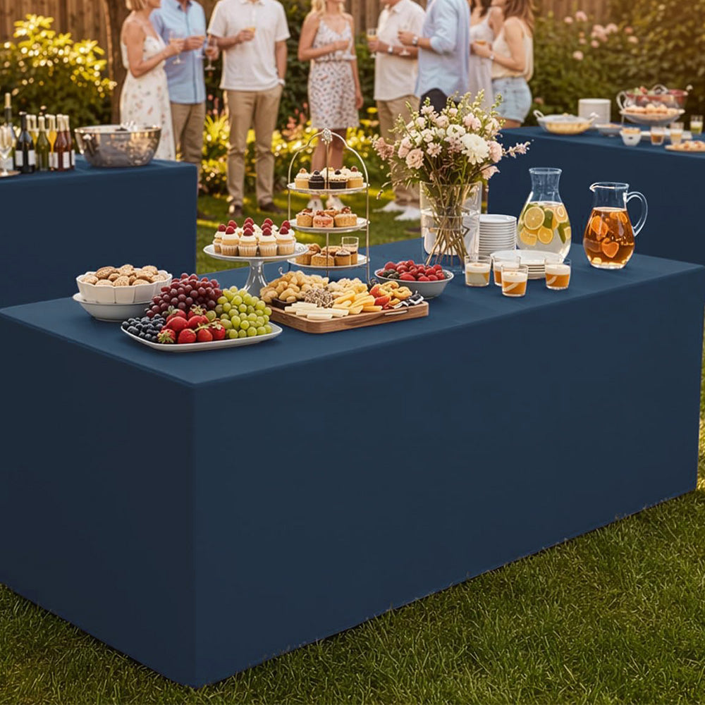 6 ft Fitted Polyester Table Cover with Skirt for Conferences and Trade Shows - Navy
