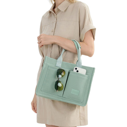 Canvas Tote Bag with Laptop Compartment Multi-Pocket Crossbody for Women Green