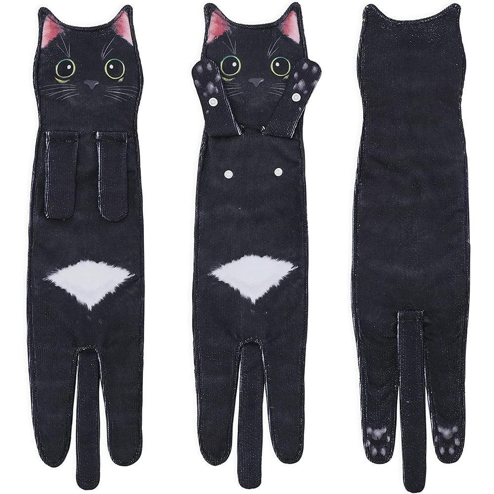 Cute Cat Quick-Dry Hanging Hand Towels Decorative for Bathroom Kitchen-Black