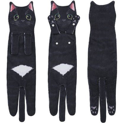 Cute Cat Quick-Dry Hanging Hand Towels Decorative for Bathroom Kitchen-Black