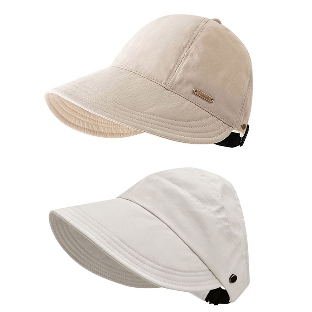 Wide Brim Quick Dry Foldable Sun Hat with Ponytail Opening - Beige