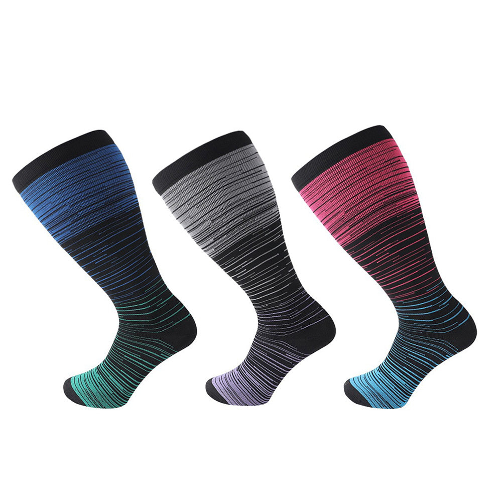3 Pairs Plus Size Compression Socks for Women Men Knee High Stripes
