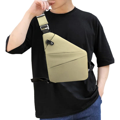 Men Anti-Theft Chest Pack Left Shoulder Sling Bag Travel Crossbody Bag Khaki
