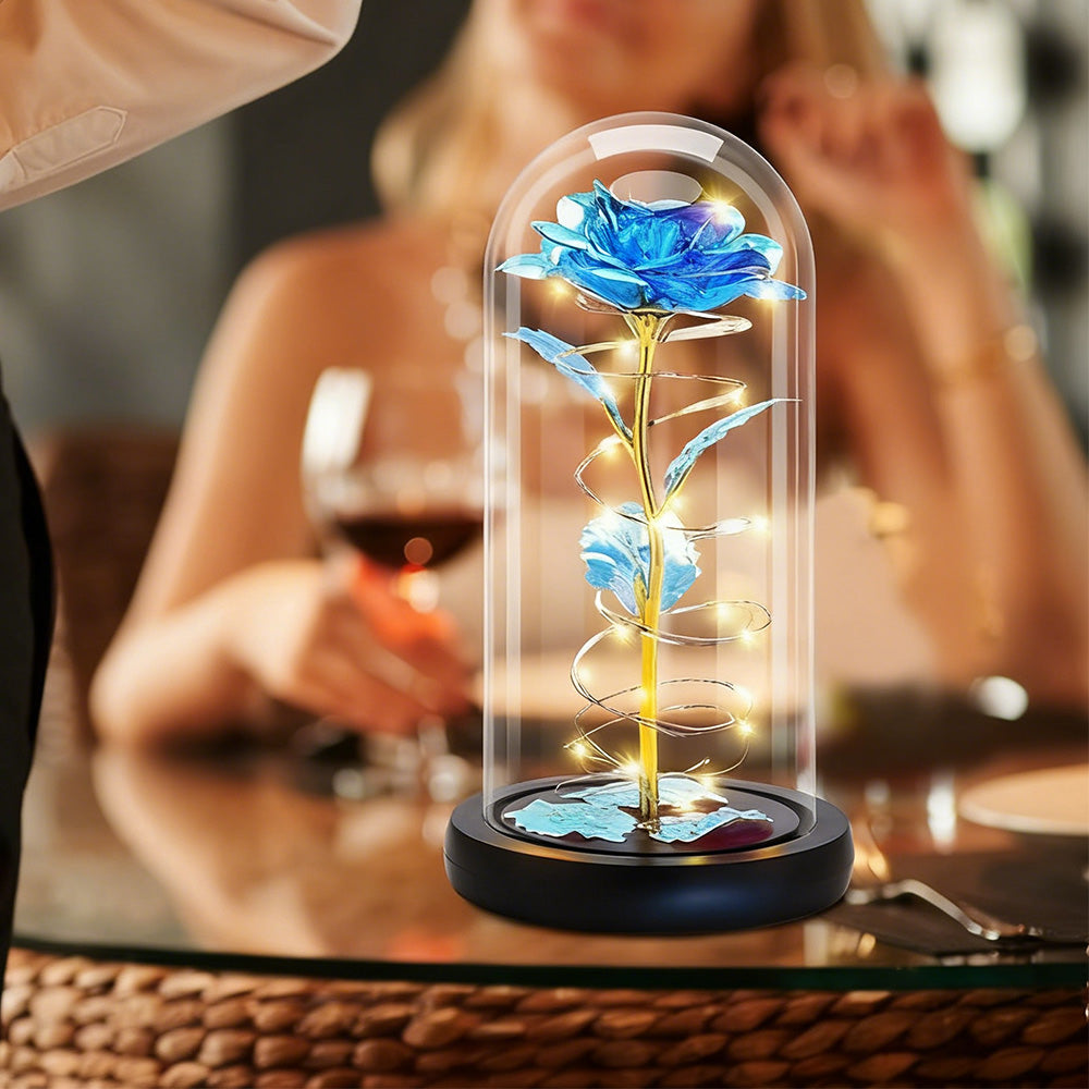 Eternal Rose Night Light in Glass Dome with LED for Bedroom Home Decor Blue