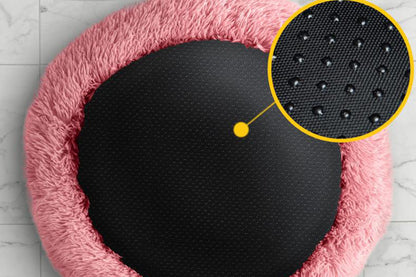 Calming Donut Dog Bed Anti-Slip Fluffy Plush Faux Fur Pet Bed for Most Dogs -Pink