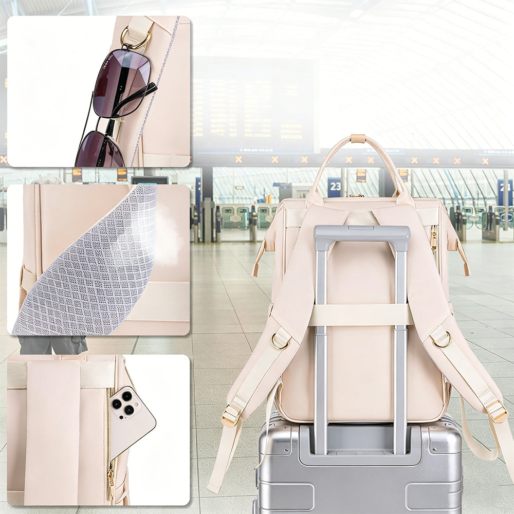 2-in-1 Lunch Backpack For Women Laptop Backpacks Travel Backpacks-Beige