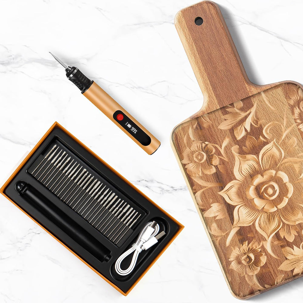 Electric Engraving Pen with 30 Bits 3-Speed Adjust Engraving Pen for Metal Wood Glass-Gold