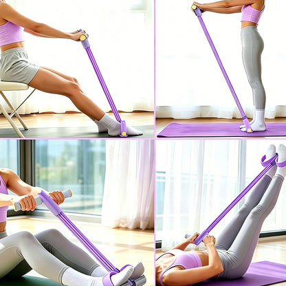 6 Tube Multifunction Pedal Resistance Band with Hand for Sit Up Home Gym Workout-Purple