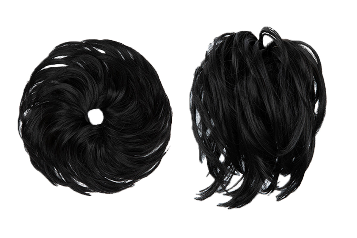 2Pcs 20CM High-Temperature Fiber Natural Messy Bun Scrunchy Thick Messy Bun Hair Piece-Jet Black