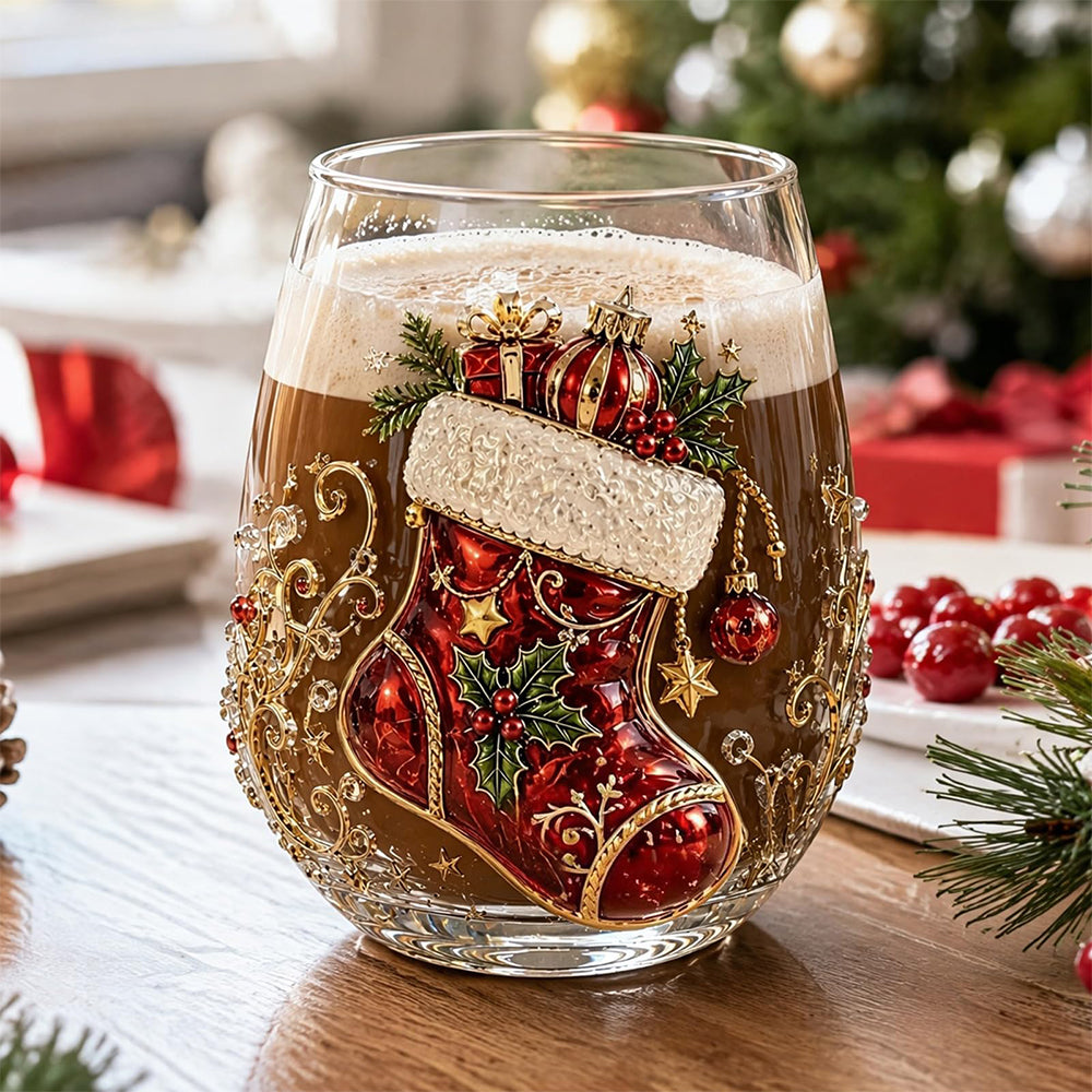 Christmas Embossed Whiskey Glass Christmas Whiskey Glass - Stocking