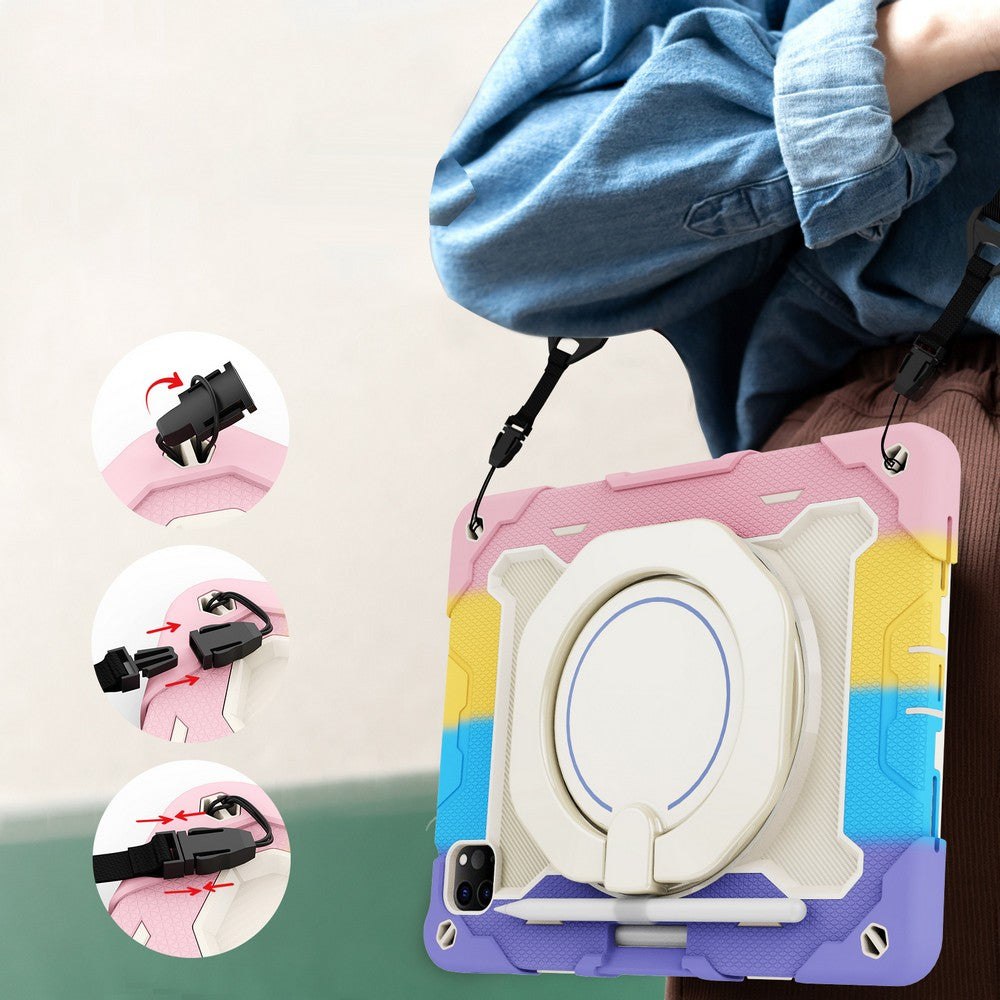 Shockproof Rugged Protective Case with Pencil Holder for iPad Air 6 Pro 11-Pink