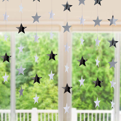 5Pcs 4m Paper Star Garland Hanging Party Decorations for Birthday Backdrop Silver