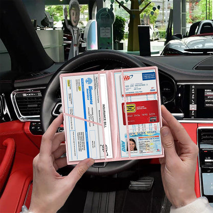 Car Registration and Insurance Card Holder Vehicle License Document Organizer Rose Gold