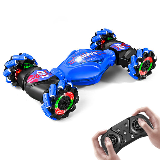 2.4GHz RC Stunt Car Toy with Light Music 4WD Off-Road Remote Control Twist Car Toy for Kids Xmas Birthday Blue