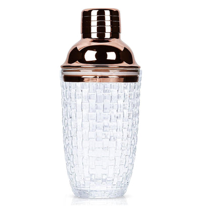 Glass Cocktail Shaker Leakproof Drinks Shaker with Steel Lid Ice Shaker for Home and Bar Use Rose Gold