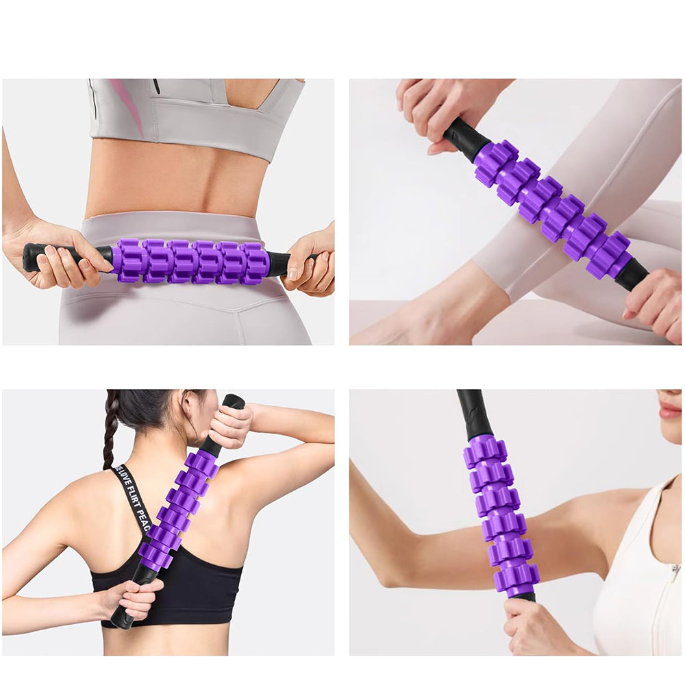 6Pcs Foam Roller Set with Massage Stick and Resistance Band-Purple