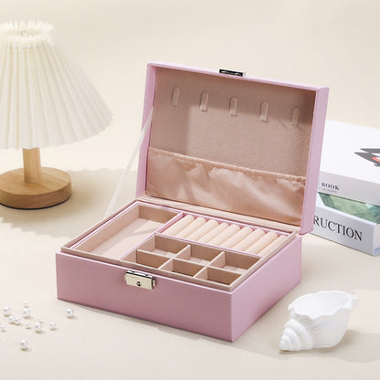 Jewellery Organiser Case Box Holder Storage Earring Ring Display with Lock and Key-Pink