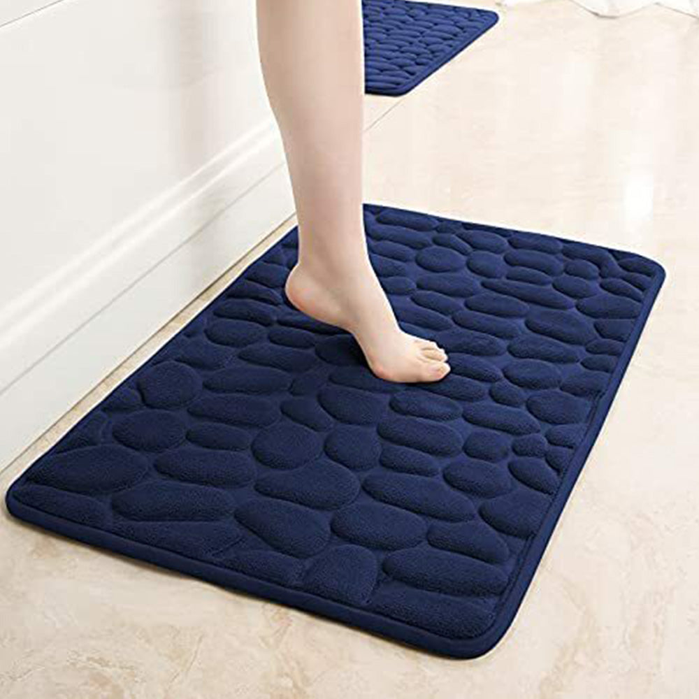 3 Piece Set Bathroom Mats Pebble Pattern Floor Mat Navy