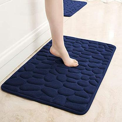3 Piece Set Bathroom Mats Pebble Pattern Floor Mat Navy