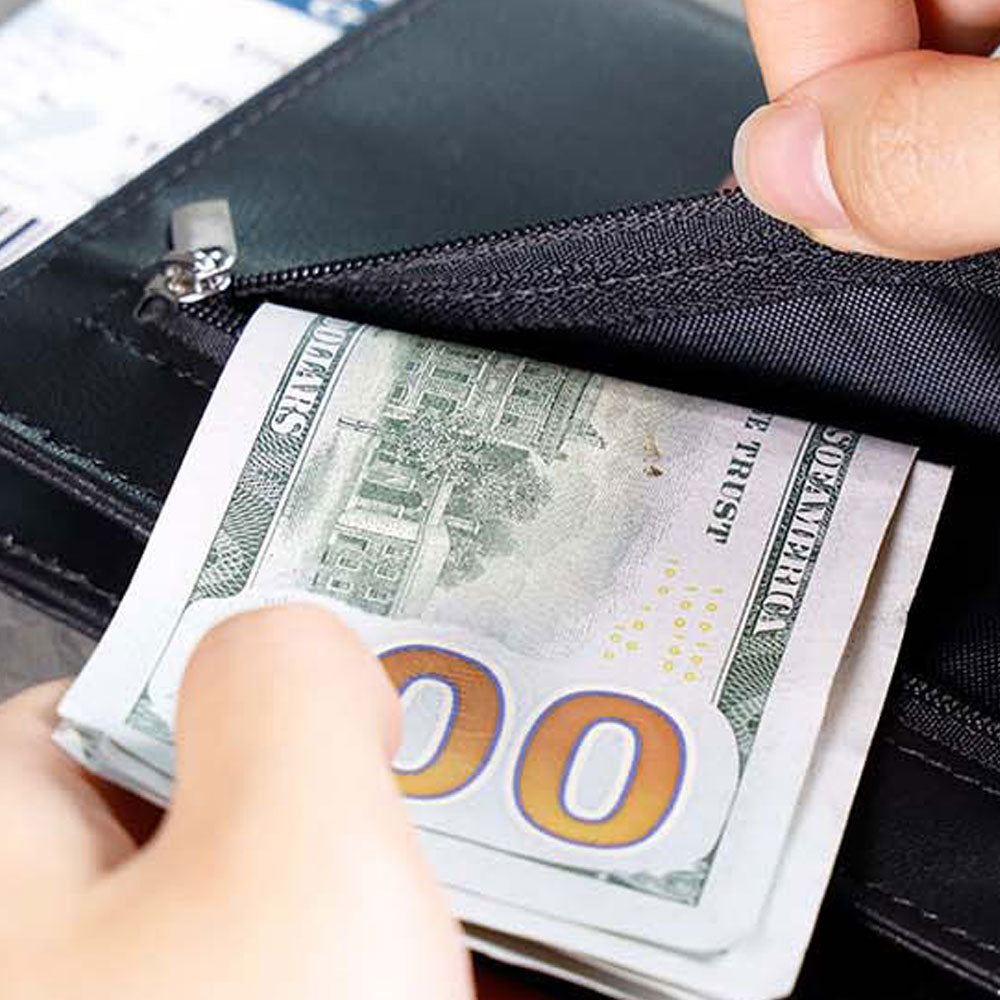 RFID Blocking Passport Wallet Travel Passport Card Case with Airtag Holder Black