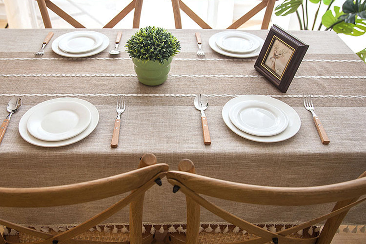 Square Linen Fabric Table Cloth-Washable With Dust-Proof Wrinkle Resistant Table Cover-Light Khaki