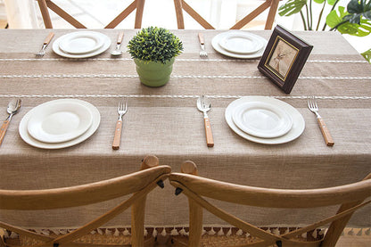 Square Linen Fabric Table Cloth-Washable With Dust-Proof Wrinkle Resistant Table Cover-Light Khaki