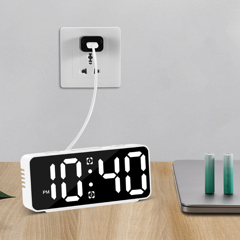 Small Digital Alarm Clock with 6 Dimmers and 5 Alarm Volumes for Bedrooms-White