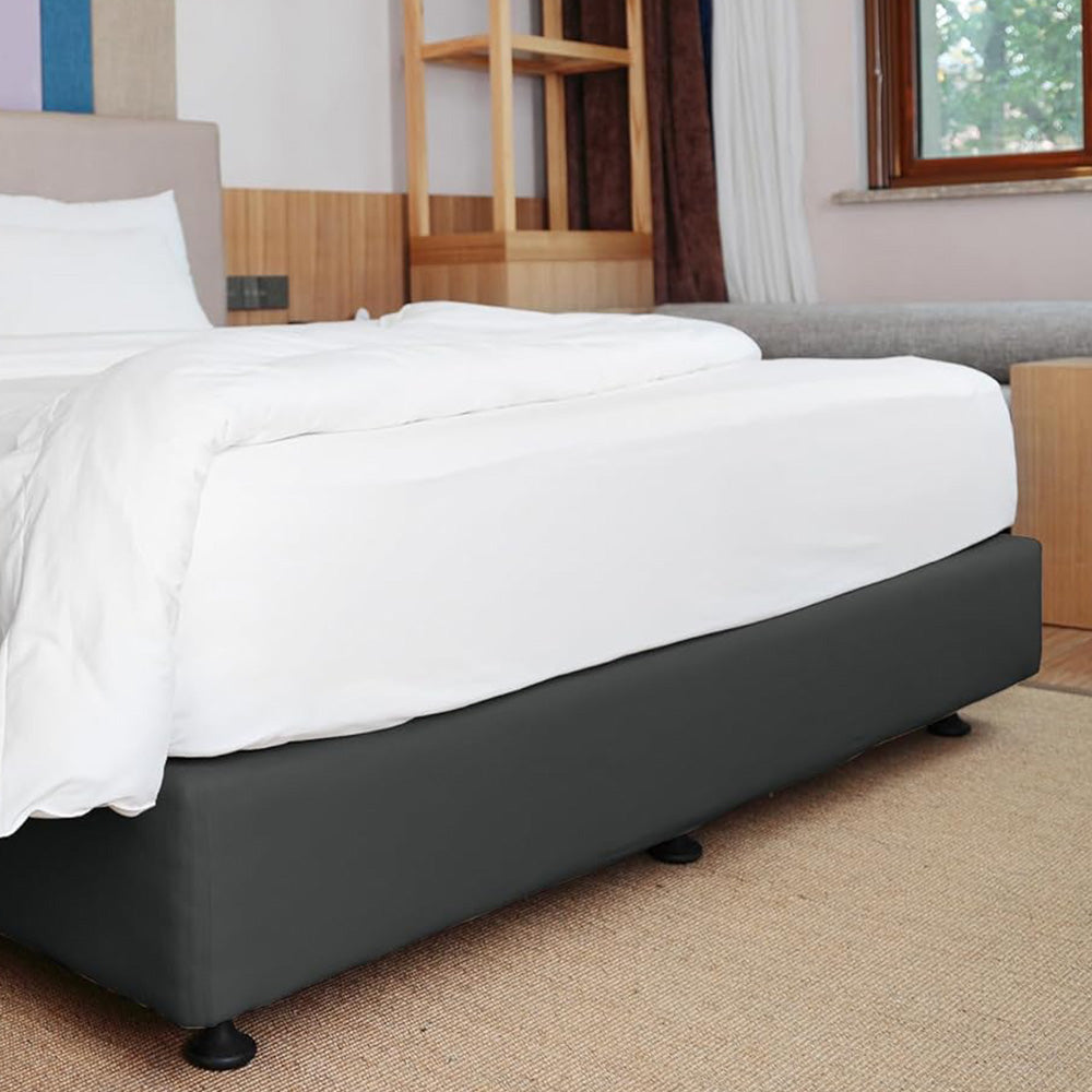 Elastic Box Spring Cover Stretchy Wrap Around 4 Sides Bed Skirt for Hotel Home -Grey