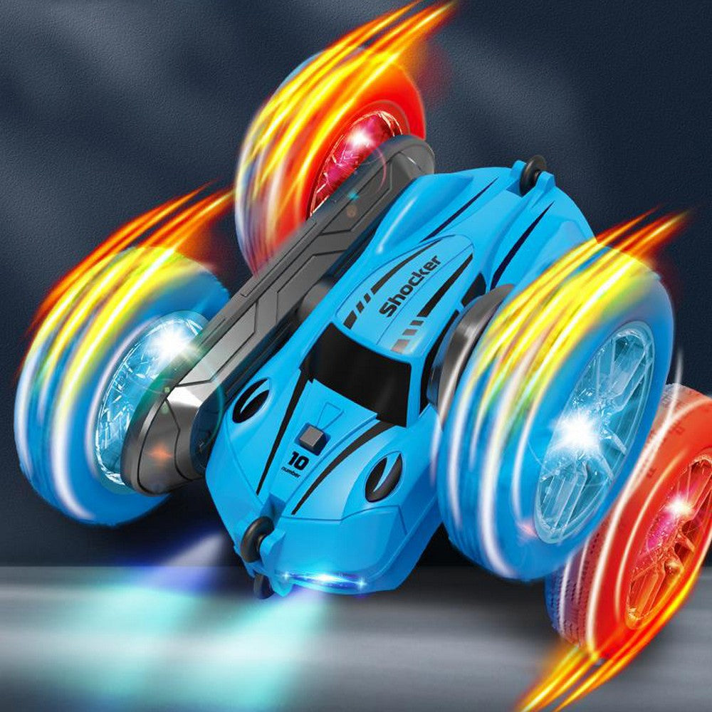 2.4 GHZ Remote Control Stunt Car 4WD Double Sided Rotating Crawler with Headlights Blue