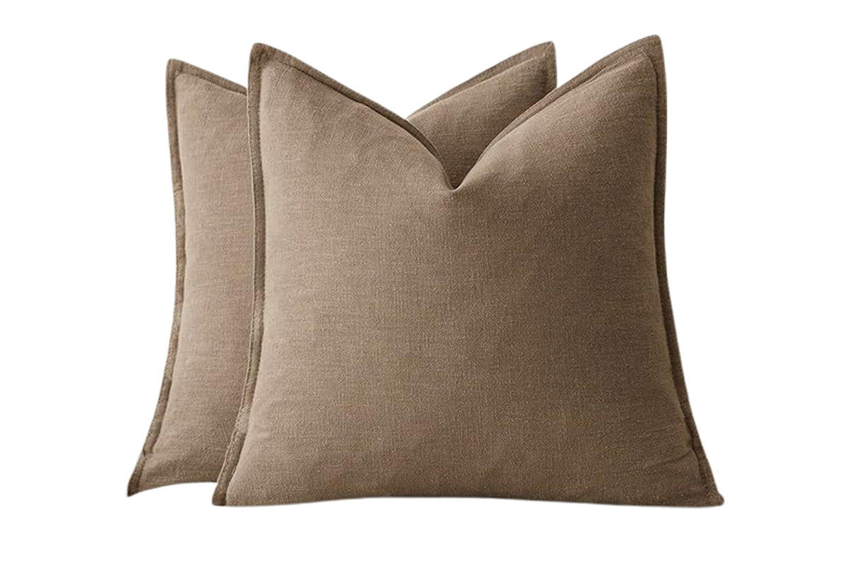 4Pcs Linen Plain Solid Colour Cushion Cover Decorative Pillow Case-Coffee