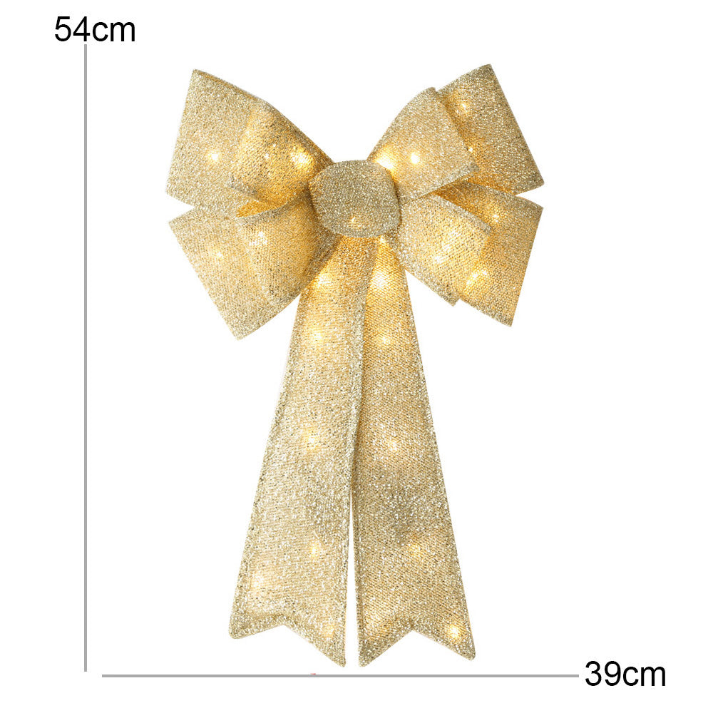 Christmas Bows Light Up Large Double Layer Ribbon Bow Xmas Door Decoration Home Decor-Gold