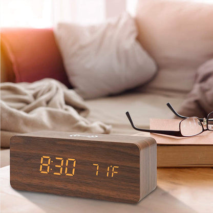 Dimmable Digital Alarm Clock with Wireless Charger Station for Home Office Brown