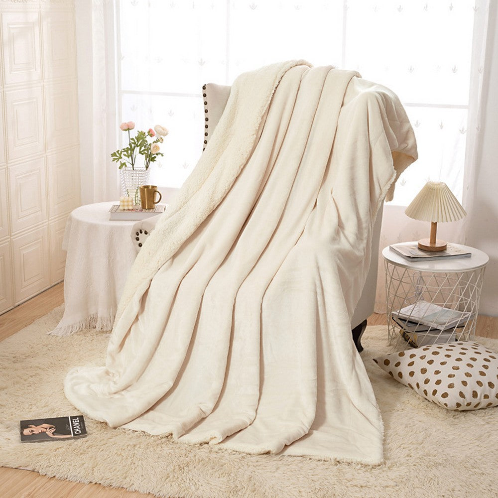 Soft Double-Sided Throw Blanket  Fuzzy Warm Reversible Blanket for Couch Bed Sofa Beige