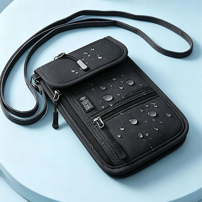 RFID Lined Travel Passport Holder Neck Wallet- Black