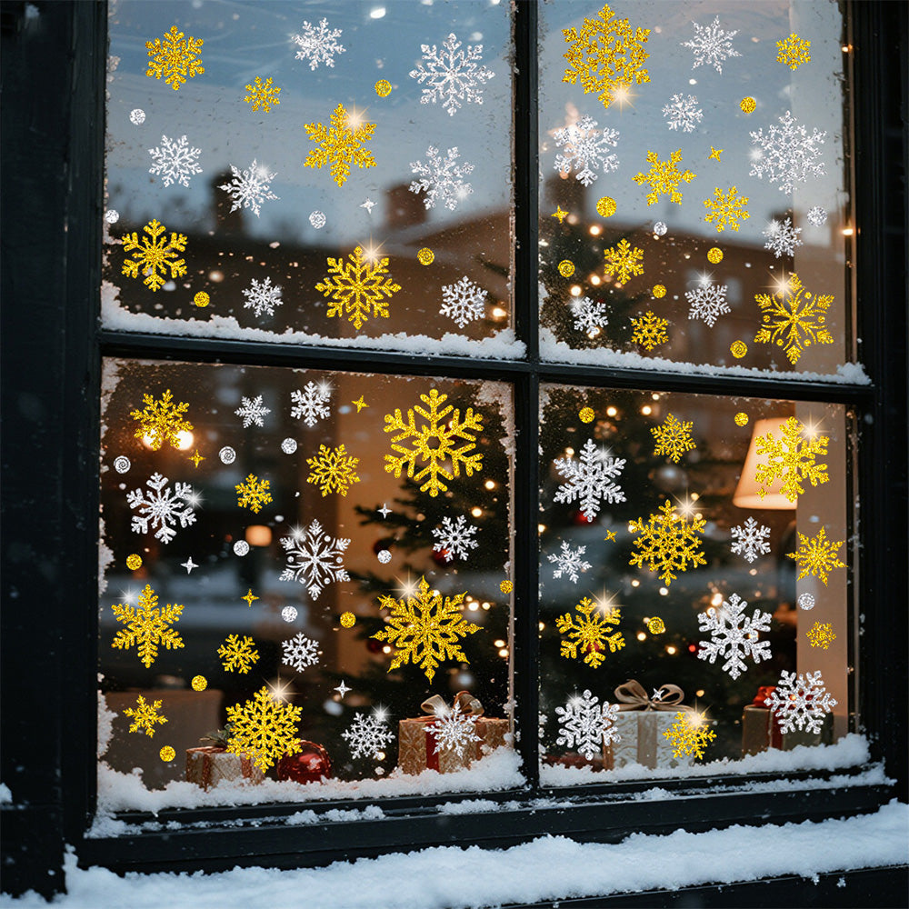 Christmas Window Clings ¨C Snowflakes Static Stickers in Gold and Silver for Holiday Decorations Style 3