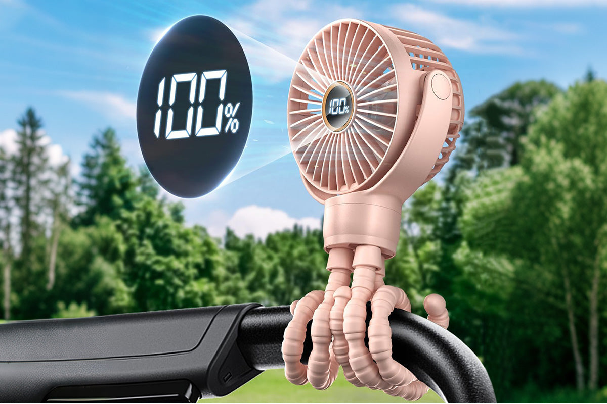 Portable Octopus Stroller Fan with Digital Display and 3 Speed Settings-Pink