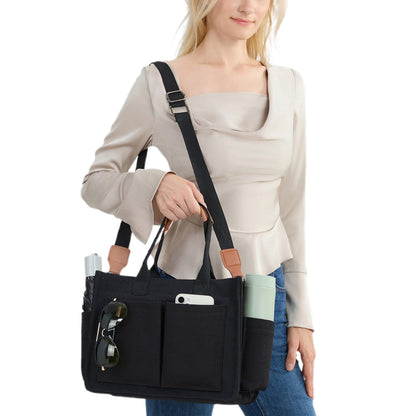 Large Canvas Tote Bag for Women Laptop Work Book Bags Crossbody Handbag Shoulder Travel Gym Bag Black