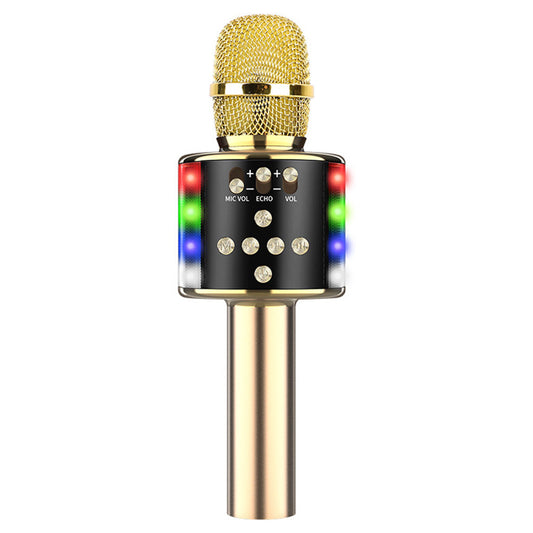 Wireless Bluetooth Karaoke Microphone with LED Lights Home Party Singing Mic Gold