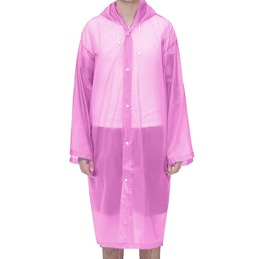 Reusable Unisex Raincoat Non-Disposable Raincoat Waterproof Hooded Poncho Pink