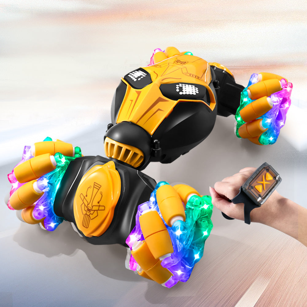4WD Gesture Sensing RC Stunt Car with Drift Lights & Music Hand-Controlled Toy Yellow