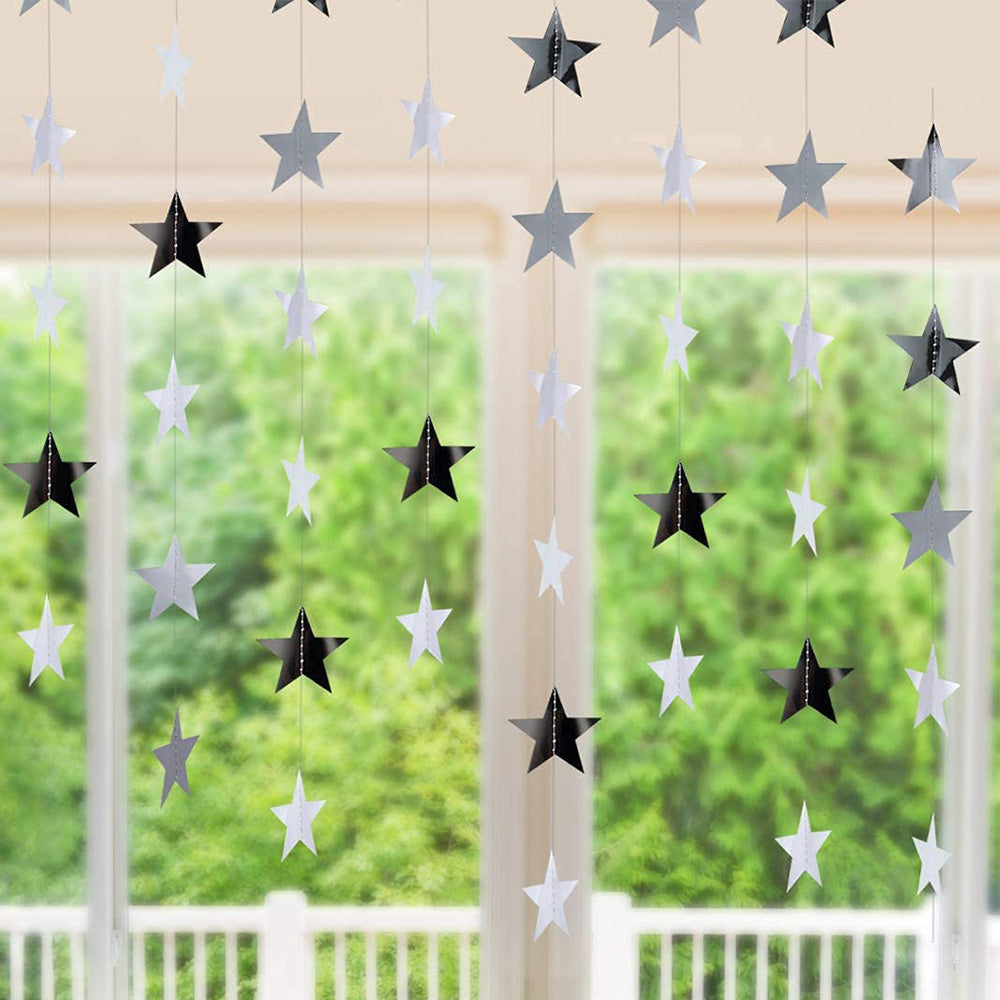 5 Pack 4m Thick Paper Star Garland Bunting Banners for Parties - Silver