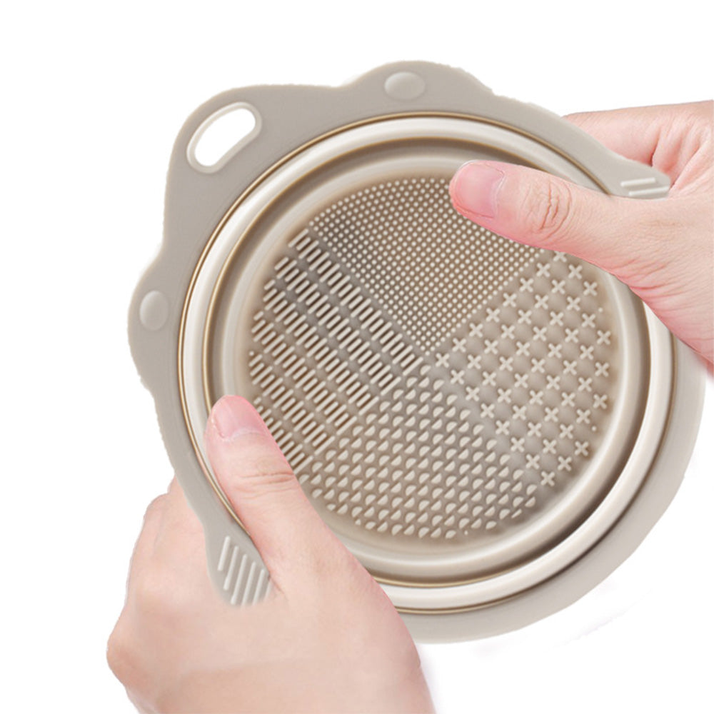 2Pcs Foldable Makeup Brush Cleaner Bowl Portable Silicone Cleaning Tool for Cosmetic Brushes Powder Puffs Sponges Khaki