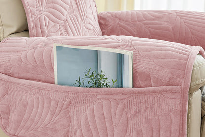 Reclining Couch Slipcovers Soft with Pockets Protector for Pets Kids-Off-Pink