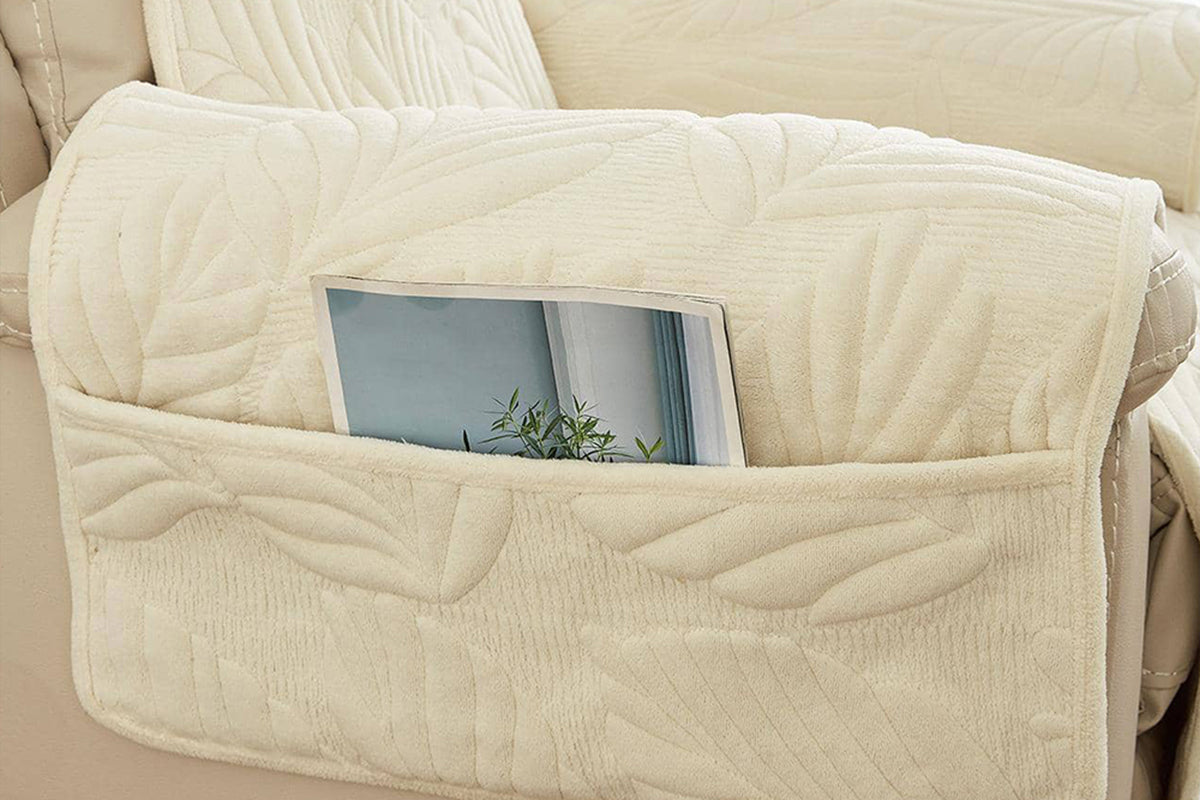 Reclining Couch Slipcovers Soft with Pockets Protector for Pets Kids-Beige