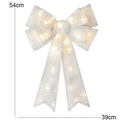 Christmas Bows Light Up Large Double Layer Ribbon Bow Xmas Door Decoration Home Decor-Silver