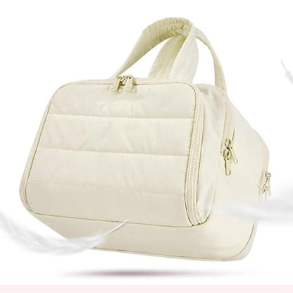 Travel Toiletry Bag Wide-open Makeup Bag Organizer with Handle Beige